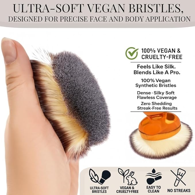 Bronze Tan Self Tanning Brush - Kabuki Brush for Self Tanner, Body Makeup Brush for Leg Makeup, Face and Body Tan Mitt Applicator, Blend & Blur Body Applicator for Tanning Mousse