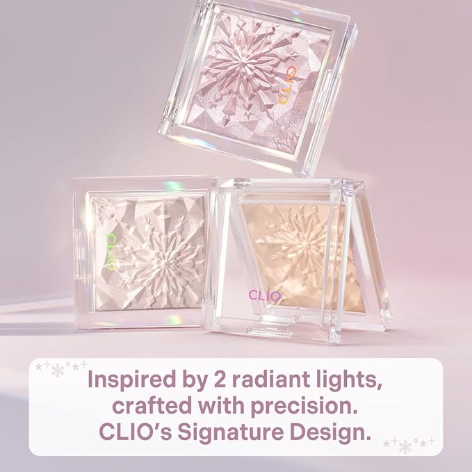 CLIO Prism Highlighter makeup, High Glossy Face Illuminator, Pearl Shimmer Smooth Baked Powder, Glitter Long- Lasting (6 Colors) (03 Frozen Crystal, One Size)