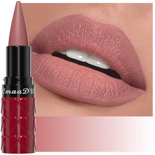 evpct Warm Pink Gradient Matte Lipstick Lip Liner Combo Set for Older Women Long Lasting Waterproof, Nude Pink Lips Stick Crayon Pencil Cream Lip Liner and Lipstick Combo Makeup, Flawless Ombre Effect