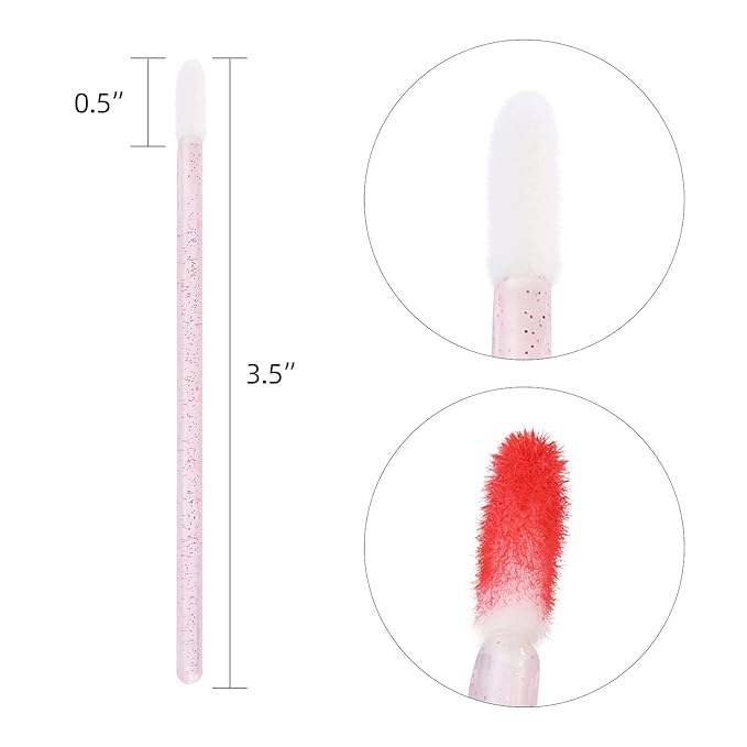 200 Pieces Lip Brush Lint Free Applicators Crystal Lipstick Disposable Applicators Lip Wands Lip Gloss Brushes - Pink