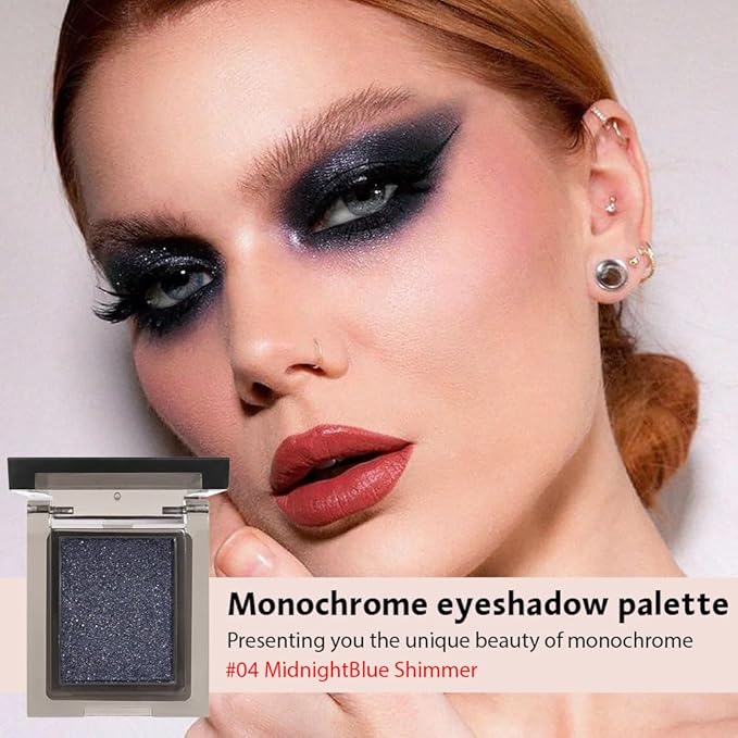 Eyeshadow Single Midnight Blue Shimmer, High-Pigment Monochrome Eye Shadow Pressed Powder, Everyday Velvety Silky Eye Makeup Looks, Professional Long-Lasting Waterproof Single Eyeshadow Palette, 04#