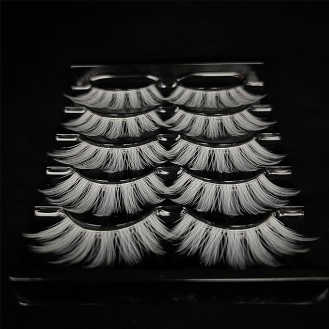 White Eyelashes Halloween & Easter Cosplay White Lashes Thick Fluffy 15MM Can Be Trimmed Fake Eye Lashes Extension Tool Costume Party False Eyelashes Stage Performance (MQ1-5Pairs)