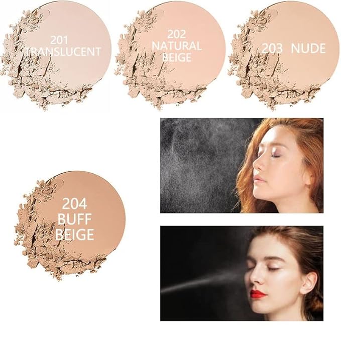 2 Pack PHOERA Matte Face Powder, Control Oil Brighten Skin Color Cover Blemish Makeup Face Setting Setting Powder Foundation。(205# Golden Beig)