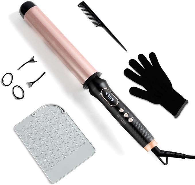 1 1/2 Inch Curling Wand,Ceramic Tourmaline Curling Iron Wand Professional for Beach Wave,Hair Curler Wand with No Clamp for Quick Styling,12 Adjustment Temperature,60 Minutes Auto Shut Off