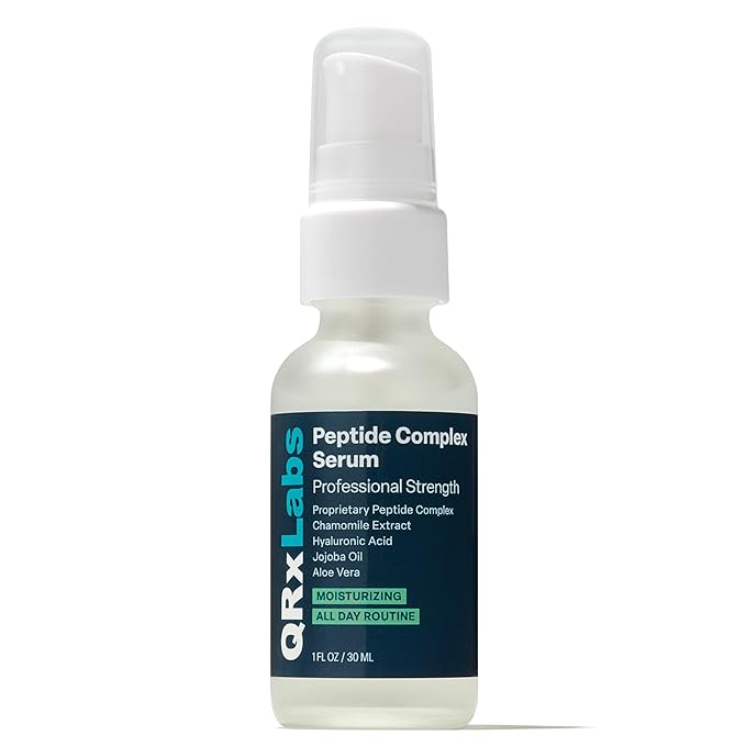 QRxLabs Peptide Complex Face Serum - Firming Collagen Booster & Hydrating Hyaluronic Acid with Chamomile Extarct - Revitalizing Antiaging Skincare - Unscented Gel, 1 Fl Oz
