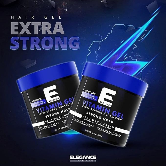 Elegance Vitamin Gel, 8.45 Oz, Infused with Vitamin Pro-VB-5, Strong Hold Gel, Maximum Hair Protection and Natural Long Lasting Shine