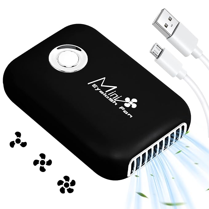 Buqikma Eyelash Mini Lash Fan for Eyelash Extension Portable Lash Fan Dryer Handheld Rechargable USB Eyelashes Fans with 3 Adjustable Speed Cooling Air Fans Eyelashes Extension Application (Black)