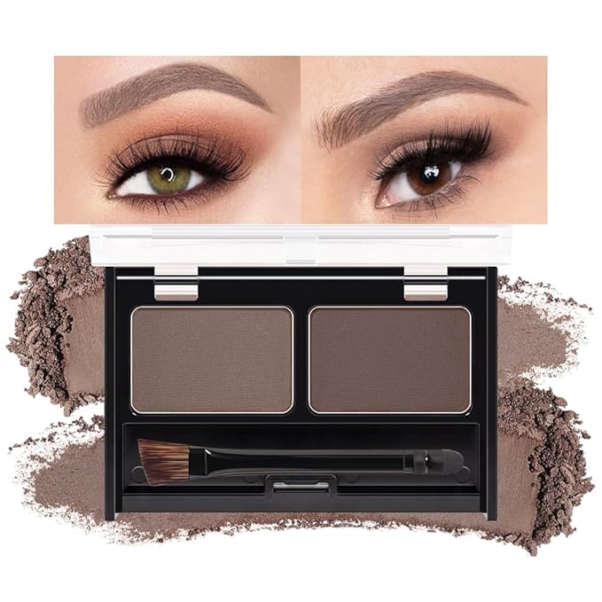 Eyebrow Powder Kit, Long-Lasting Waterproof Two Colors Matte Brow Powder, Eye Brow Powder for Women with Double-ended Eyebrow Brush, Purse-Friendly Compact (A03# Brown+Dark Brown, 1Pcs)