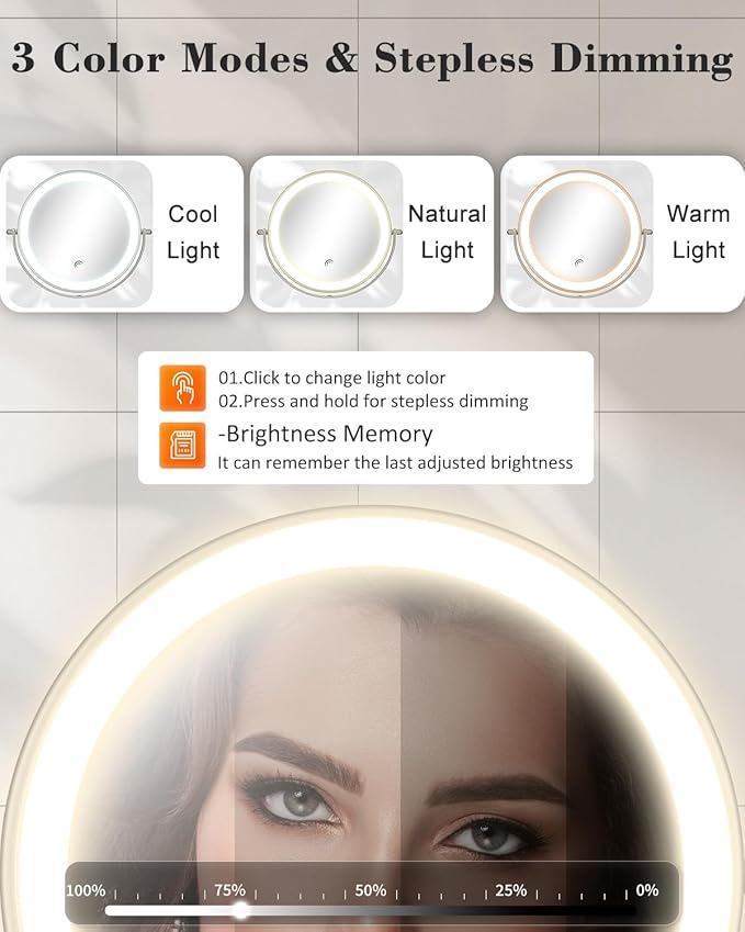 30X/1X Wall Mounted Lighted Makeup Mirror, 9'' Height Adjustable Double Sided 5000mAh Rechargeable Magnifying Bathroom Mirror with Light, 3 Color Modes Touch Dimmable Extended Arm 360 Rotation