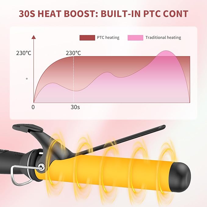 1 1/2 Inch Curling Iron, Tourmaline Ceramic Extra Long Barrel Curling Iron 1.5 Inch with Auto Shut-Off, Dual Voltage 110-240V Hair Curler Suitable for Travel, Including Glove