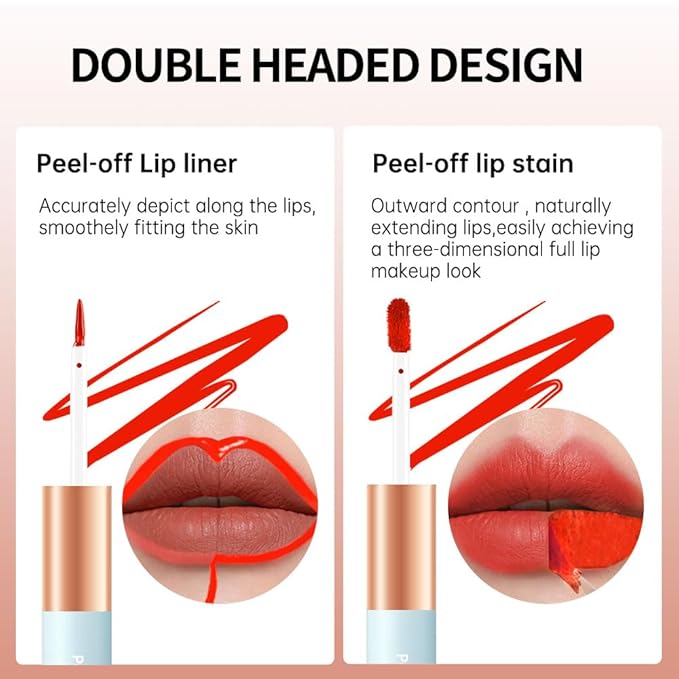 Double-head design Lip Stain Lip Liner Stain,Matte Finish Peel Off Lip Stain with Tweezer, Long Lasting Lightweight Smoothing Waterproof Smudge-proof Transfer-proof, 5#terracotta