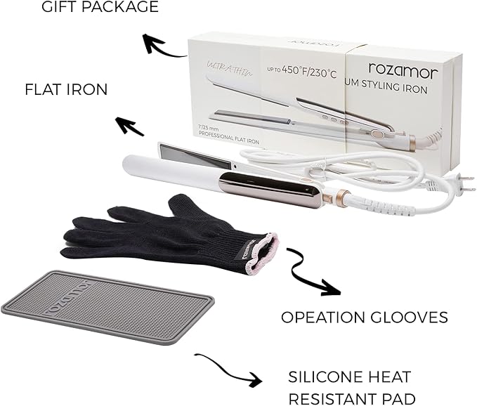 Ultra Thin Titanium Flat Iron Hair Straightener, 1 Inch Double Side Fast Heating Styling Iron for Straightening or Curling, Dual Voltage Real-Time Temp Display, White