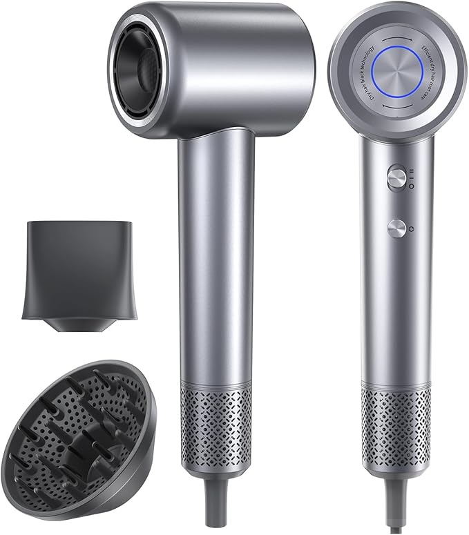 Hair Dryer, 110000 RPM Professional Ionic Blow Dryer with Brushless Motor for Fast Drying, Thermo-Control Quiet Compact Hair Blow Dryer with Magnetic Diffuser for Curly Hair for Home Travel Salon