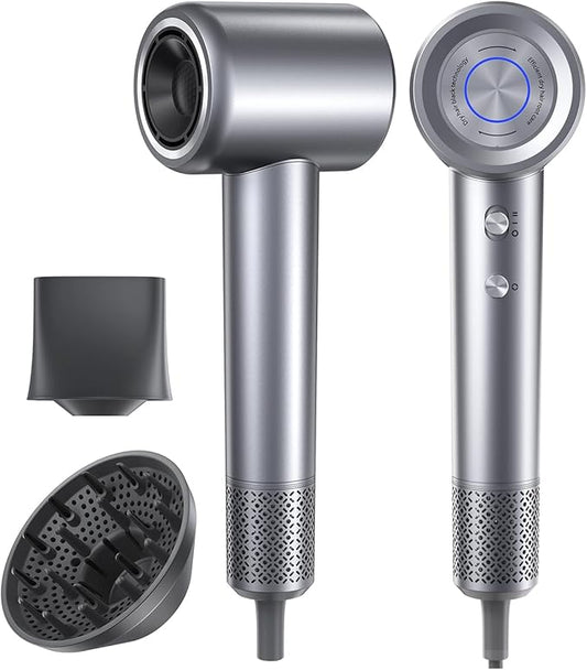 Hair Dryer, 110000 RPM Professional Ionic Blow Dryer with Brushless Motor for Fast Drying, Thermo-Control Quiet Compact Hair Blow Dryer with Magnetic Diffuser for Curly Hair for Home Travel Salon