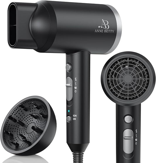 Ionic Hair Dryer with Diffuser, 1800W Blow Dryer for Women & Men, Fast-Drying, Lightweight, Low Noise, Hair Care Styling Tool for Home, Travel, Gifting