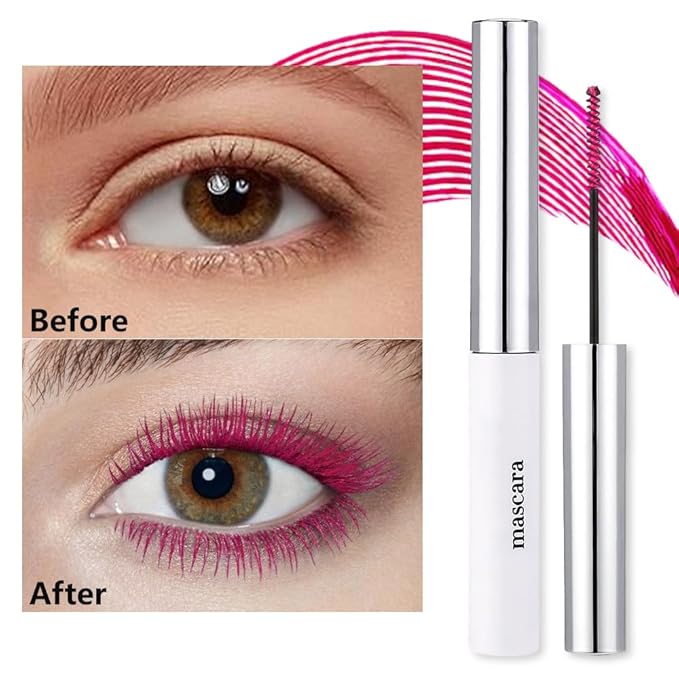 BINGBRUSH Colored Mascara for Eyelashes, Voluminous Colorful Mascara, Pink Purple Blue Green Red-Lengthening, Defining, Curling, Multiplying Formula (#06-Rose pink, 1 Count (Pack of 1))