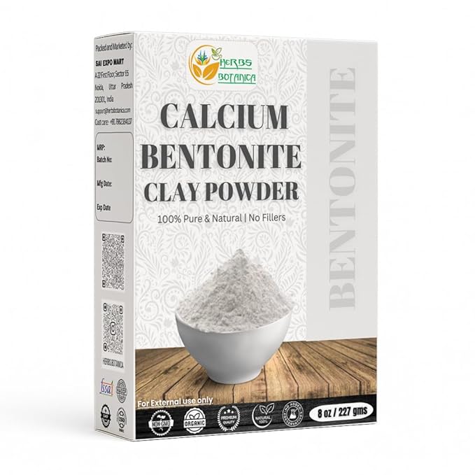 Calcium Bentonite Clay Food Grade Powder Indian Healing Clay for Face and Body, Detox Body Wrap, Deep Pore Cleansing Facial, Natural Facial Mask 8 oz / 227 gms / 1/2 lb