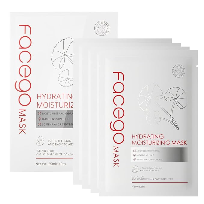 Collagen Face Mask - Hydrating & Moisturizing Sheet Mask with Natural Centella Asiatica for Soothing Skincare, Deeply Nourishing Dry Skin 4-Count