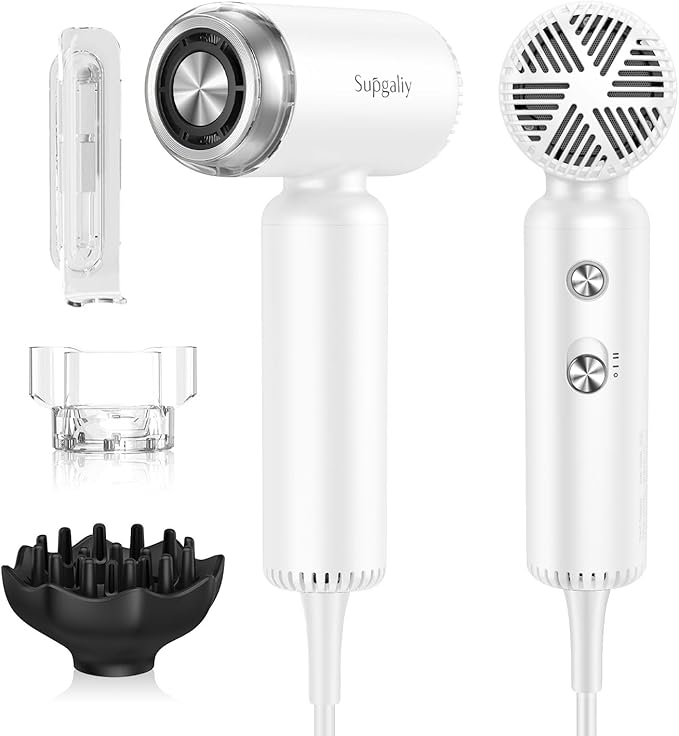Hair Dryer - Mini HairDryer, Ionic High-Speed Motor for Fast Drying, Portable Lightweight Blow Dryer, Quiet Blowdryer with Magnetic Curly Diffuser & Concentrator for Home Travel ONLY 110V