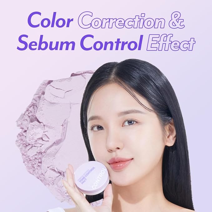 I'M MEME Compact - Purple Cotton Tone Control Pact | Korean Pressed Setting Powder With Berry Complex, Makeup Powder Foundation, Translucent Compact, Finishing Powder, Oil Free Face Powder, 0.35 Oz