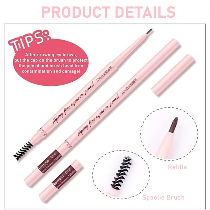 Black Eyebrow Pencil,6Pack Micro Brow Pencil Waterproof Smudgeproof,Ultra-Precise Tip Long-Lasting Eyebrow Pencils for Women Natural Looking Eyebrows,Built-In Spoolie Brush,06 Natural Black.
