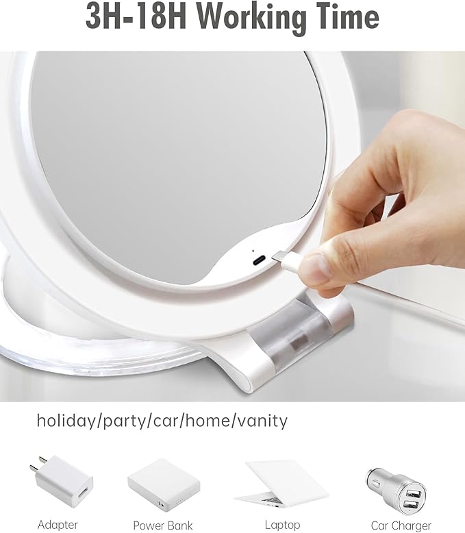 FASCINATE Magnifying Mirror 10X 1X Double Sided Magnification Makeup Vanity Mirror Rechargeable Lighted Mirror with 3 Color Setting Adjustable Rotation LED Vanity Desk Mirror