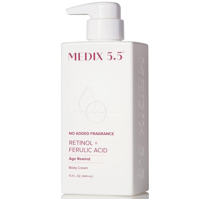 MEDIX Fragrance Free Retinol Body Lotion Crepey Skin Care Treatment | Firming Body & Face Moisturizer | Anti Aging Retinol Cream For Face Targets Loose Crepe Skin, Wrinkles, & Fine Lines, 15 Fl Oz