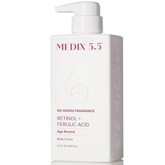 MEDIX Fragrance Free Retinol Body Lotion Crepey Skin Care Treatment | Firming Body & Face Moisturizer | Anti Aging Retinol Cream For Face Targets Loose Crepe Skin, Wrinkles, & Fine Lines, 15 Fl Oz
