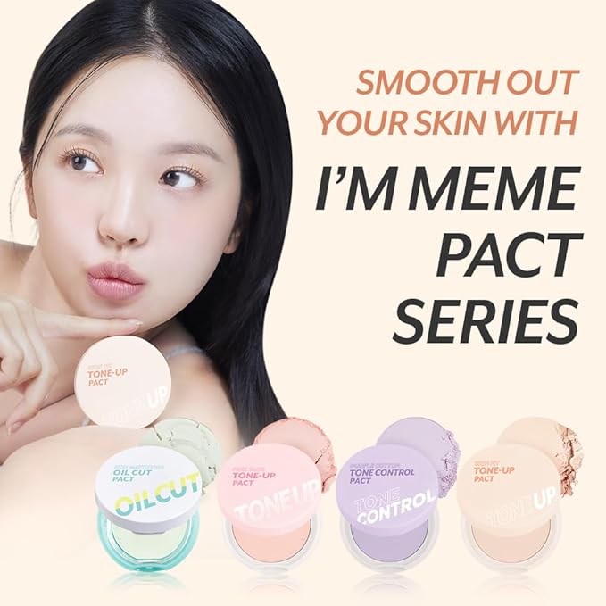 I'M MEME Compact - Skin Fit Tone Up Pact | FLawless Finish with Aqua Sebum, Soft & Velvet Pressed Powder Compact, Smooth Pores & Fine Lines, Korean Makeup, Translucent, Oily Skin, 0.35 Oz