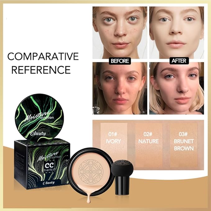 Mushroom Head Air Cushion CC Cream Foundation, Moisturizing Concealer BB Cream Nude Long Lasting Matte CC Cream Makeup Liquid Foundation (2pcs Natural)