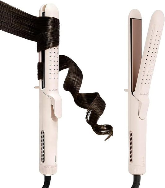 Airflow Styler Curling Iron | 2-in-1 Straightener & Curler for Straight Curly Wavy | Cold Air for Damage-Free Styling Quick Hold | Ceramic Floating Plates | Easy and Safe Curling Wand