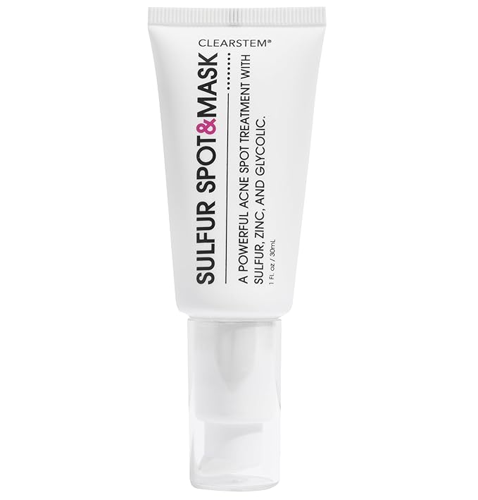CLEARSTEM SULFUR SPOT&MASK Face Mask for Acne - Sulfur Spot Cleanser Facial Mask - Weekly Acne Face Mask for Clear & Smooth Skin - Made with Kaolin Clay & Glycolic to Reduce Blackheads & Blemishes