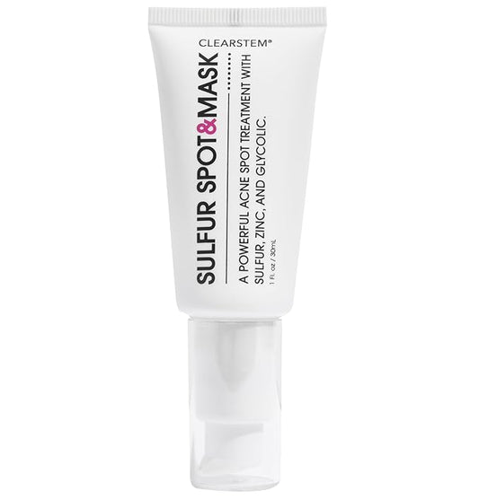 CLEARSTEM SULFUR SPOT&MASK Face Mask for Acne - Sulfur Spot Cleanser Facial Mask - Weekly Acne Face Mask for Clear & Smooth Skin - Made with Kaolin Clay & Glycolic to Reduce Blackheads & Blemishes