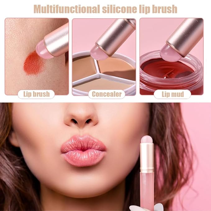Silicone Lip Brush,2 Pcs Silicone Lip Applicator,Round Head Lip Brushes Applicator With Cap For Lipstick Lip Gloss(Pink,Purple)