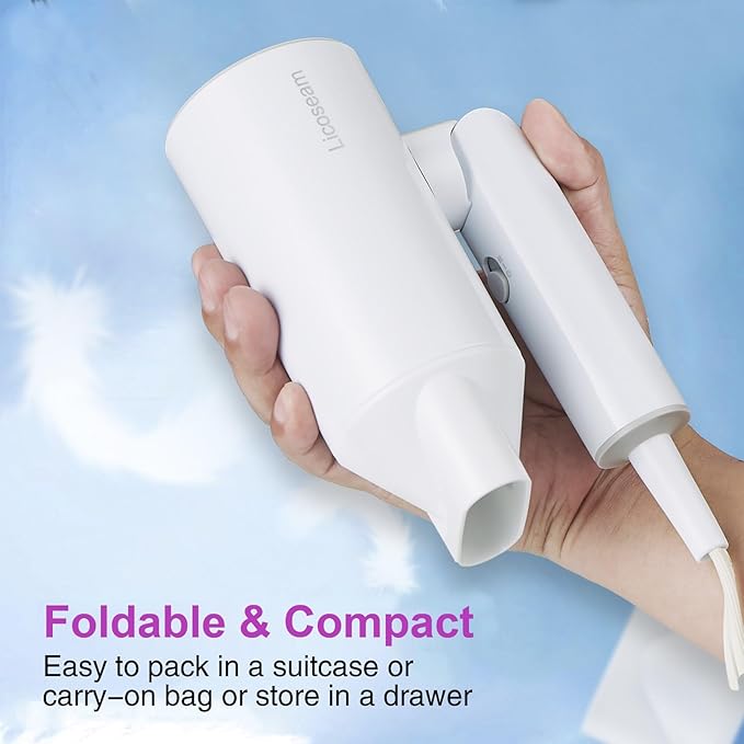 Hair Dryer, 1600W Small Foldable Hair Blow Dryer, Fast Drying Travel Hair Dryer, White