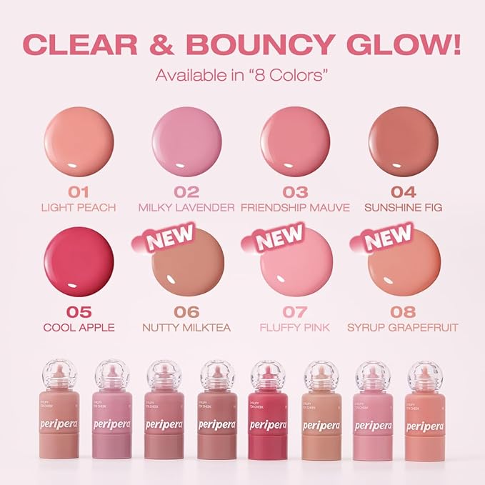 PERIPERA SYRUPY TOK CHEEK 5 Colors, Liquid Blush, Dewy Finish and Hydrates All day, Soft Velvet Texture Face Cheek Tint (01 LIGHT PEACH, One Size)