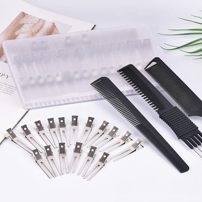 50Pcs Metal Hair Styling Clips, IKOCO No Crease Double Prong Hair Clips with 3 Parting Comb for Styling and Coloring