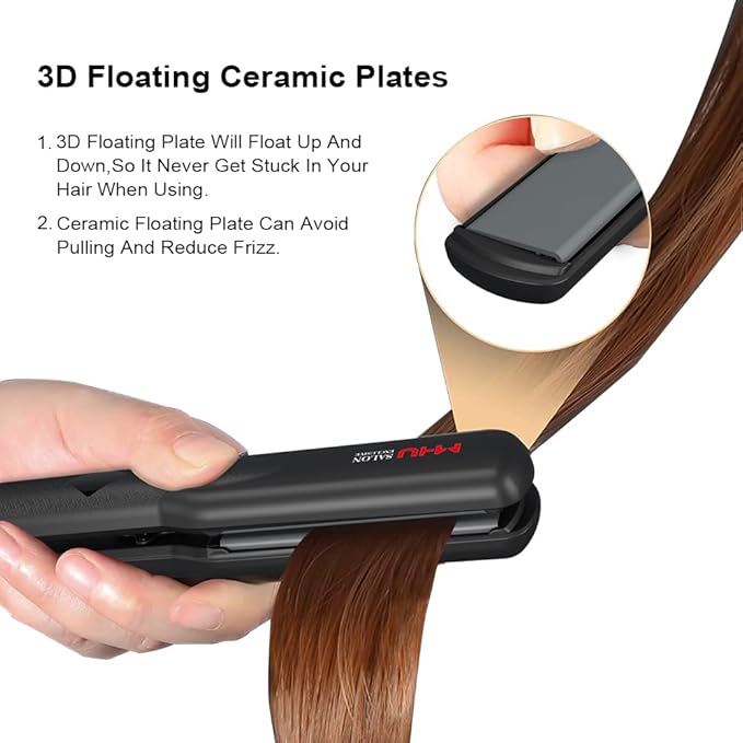 Professional Hair Straightener 2 in 1 Dual Voltage Curling Iron with Floating Plates, 1.25 Inch Wide Ceramic Ionic Flat Iron for Straightening and Curling,Digital Disply,Auto Shut Off, Black