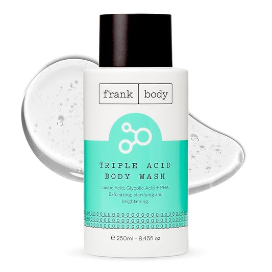 frank body Triple Acid Body Wash | Lactic, Glycolic & PHA Exfoliate, Clear Body Acne & Smooth Bumps | Daily Cleanser for KP & Breakouts | Vegan & Cruelty-Free | Rosemary Spa Scent | 250ml/8.45fl oz
