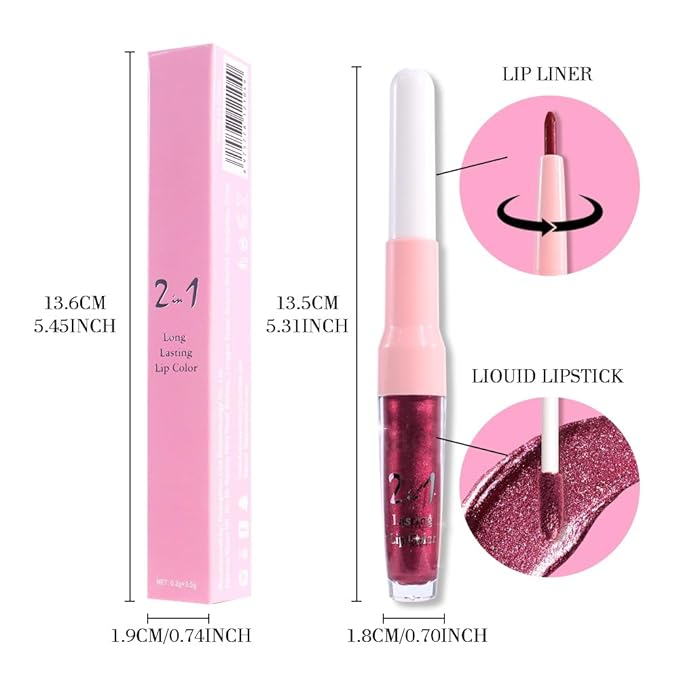 evpct Dark Red Metallic Glitter Lip Liner and Lipstick Combo Lip Gloss Stain Set Makeup for Women Long Lasting Waterproof 24, Dark Red Metallic Shimmer Frosted Iridescent Glossy Liquid Lipstick 26