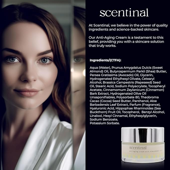 Scentinal Anti-Aging Cream - Nourishing Hyaluronic Acid Moisturizer for Youthful Skin 50 ml/1.7 Oz