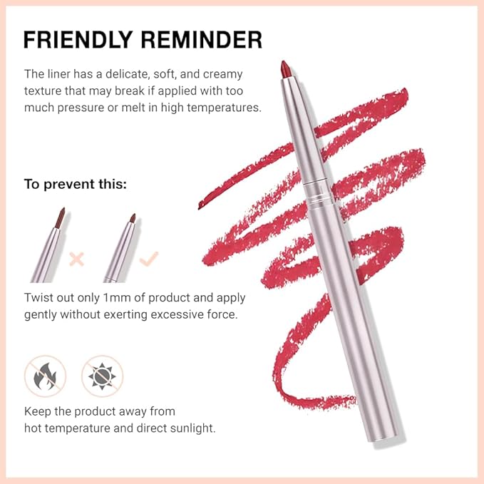 evpct Silky Lip Liner Pencil Retractable, Bean Red Smooth Lip Liner Creamy Velvet Lipliner Long-Lasting for Korean Makeup Contouring Matte Lip High Pigmented Rich Colors Crayon Lipstick Pen 08