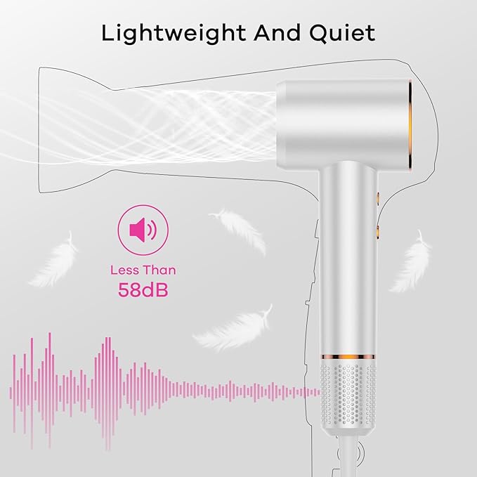 High-Speed Ionic Hair Dryer:3Min Fast Dry with Brushless Motor - Quiet, Mini Portable Hair Dryer Hair Care with Diffuser for Curly Hair Salon Home Travel for Women/Men/Baby/Pet