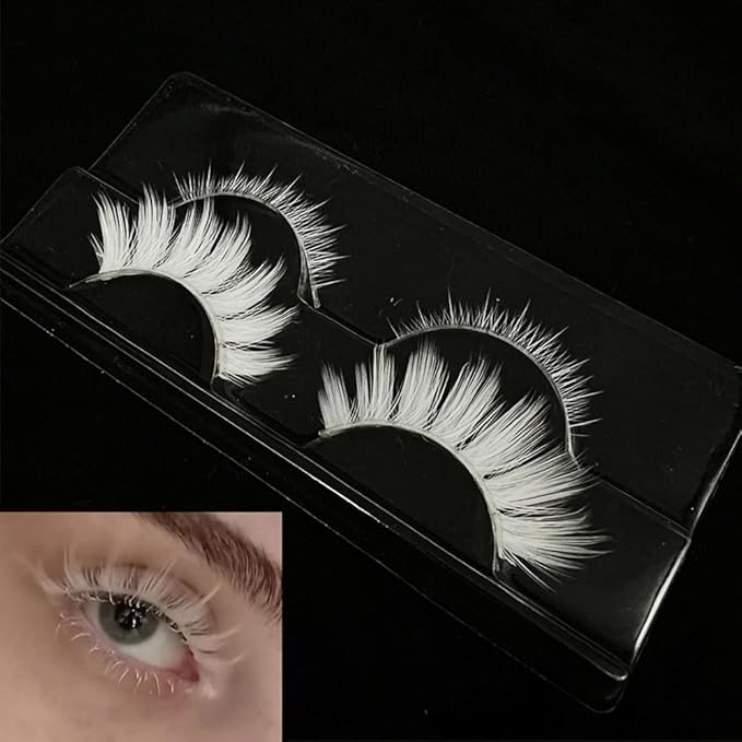 White Lashes With 2 IN 1 False Eyelashes Comb Cosplay Lashes Halloween Easter Eye lashes Extension Makeup Tools Upper Bottom Lashes Set White Eyelashes (MQ12UD)