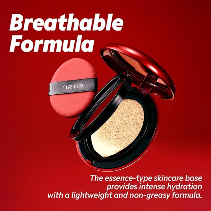 TIRTIR Mask Fit Red Cushion Foundation | Full coverage, Weightless, Skin fit, Satin Glow Finish, Korean Makeup, beauty, Tattoo cover up, Buildable (#34N Pecan, 0.63 Fl Oz)