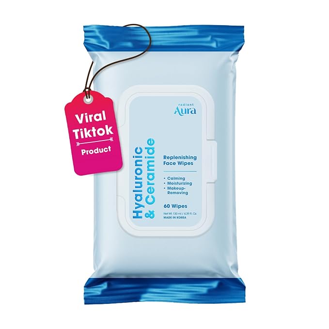 Hyaluronic Acid & Ceramide Face Wipes – Dermatologist Tested, Anti-Aging, Korean Skin Care – Removes Makeup, Deep Hydration, Strengthens Skin Barrier – Vegan, Clean Beauty – 60 Count