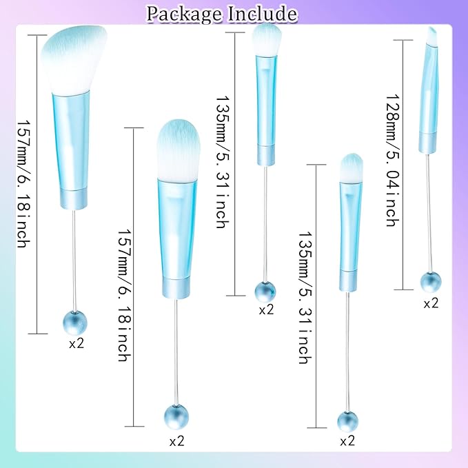 10Pieces Beadable Makeup Brushes Solid Color Diy Makeup Comestic Brushes Beaded Brushes Kit for DIY Beaded Eyeshadow Brush (Beadable Makeup Brushes-10pieces=2Sets)
