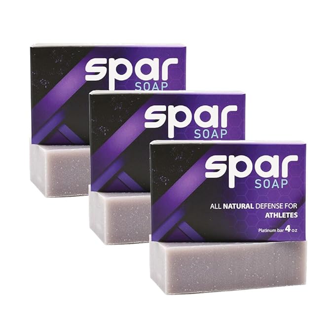 Spar Soap Platinum Bar, Natural Tea Tree 4oz Bar (3-Pack), Antifungal Properties, For BJJ, MMA, Wrestlers, Grapplers, Men/Women, USA Made Body Soap, For Body Odor, With Lavender, Cassia, Clove