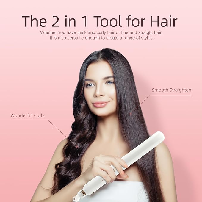 DORISILK Ceramic Flat Iron 450 Degrees, Hair Straightener and Curler 2 in 1, 30s Fast Heat Straightening Iron for Hair, Dual Voltage Hair Iron 1 Inch Salon Control Temp Gift for Women Girls, White