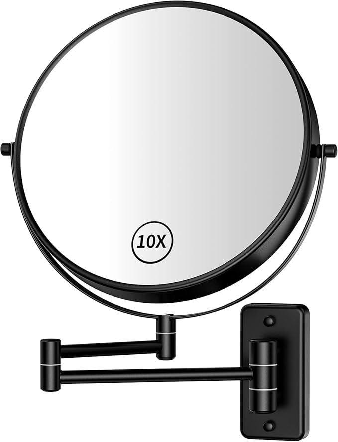 Gospire 9" Large Size Wall Mount Magnifying Mirror, 1X/10X Magnification Double-Sided, 360° Swivel Extendable Cosmetic Vanity Round Shaving Bathroom Mirror for Men and Women